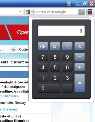 Opera tarayıcısı için “Calculator” eklentisi